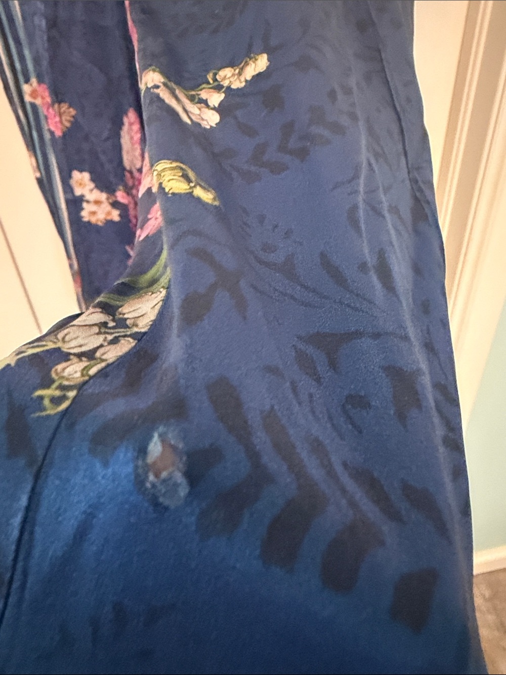 Johnny Was Silk Blend Bohemian Athleisure Navy Floral Elastic Waist Pants Size L - Picture 10 of 11